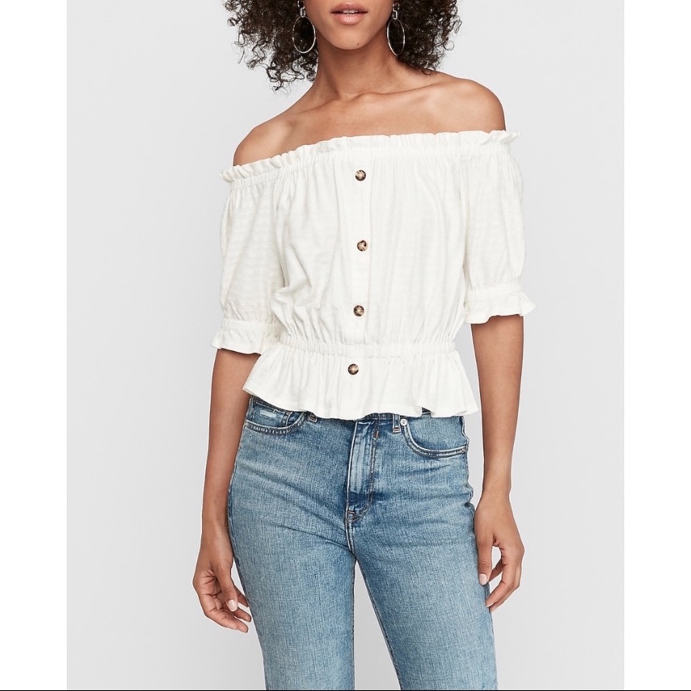EXPRESS Textured Stripe Off The Shoulder Peplum Top